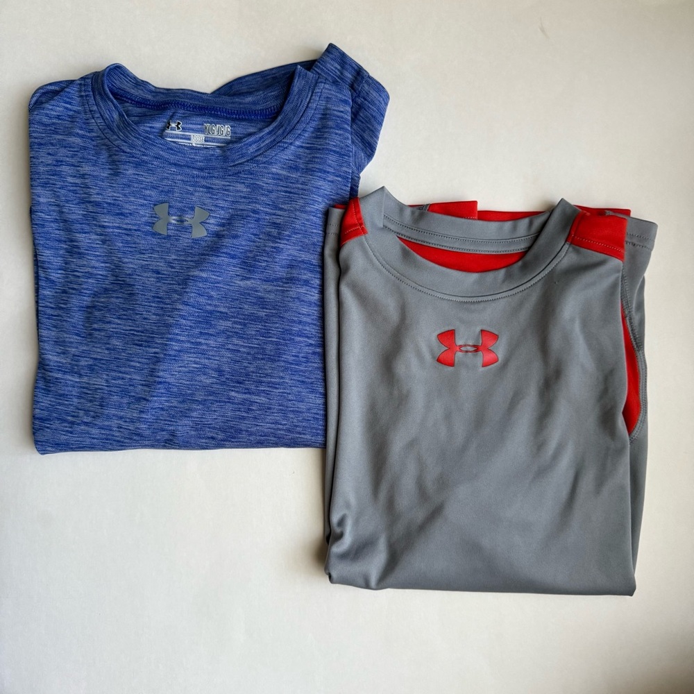 Under Armour Boys Performance Blue and Red T-Shirts Lot of 2 - Size Large (Used)